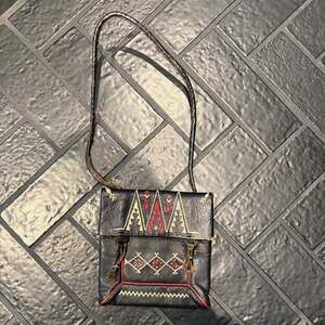 Black Leather Embroidered Mini Shoulder Bag – Boho Southwestern Style